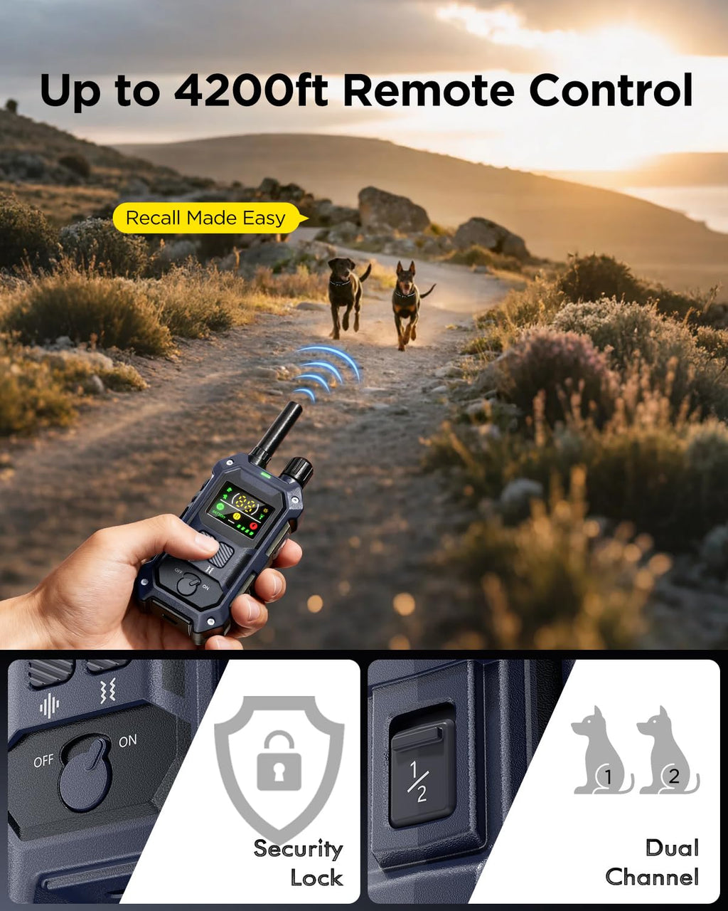 2 Dogs Dog Training Collar with Remote, 4 Training Modes, IP67 Waterproof X5238