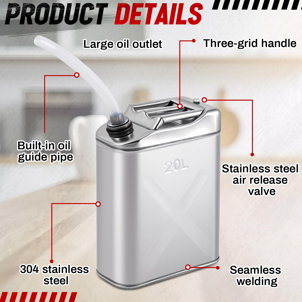 2 Pcs 5 Gallon Stainless Cooking Oil Storage Can with Lid Y5392