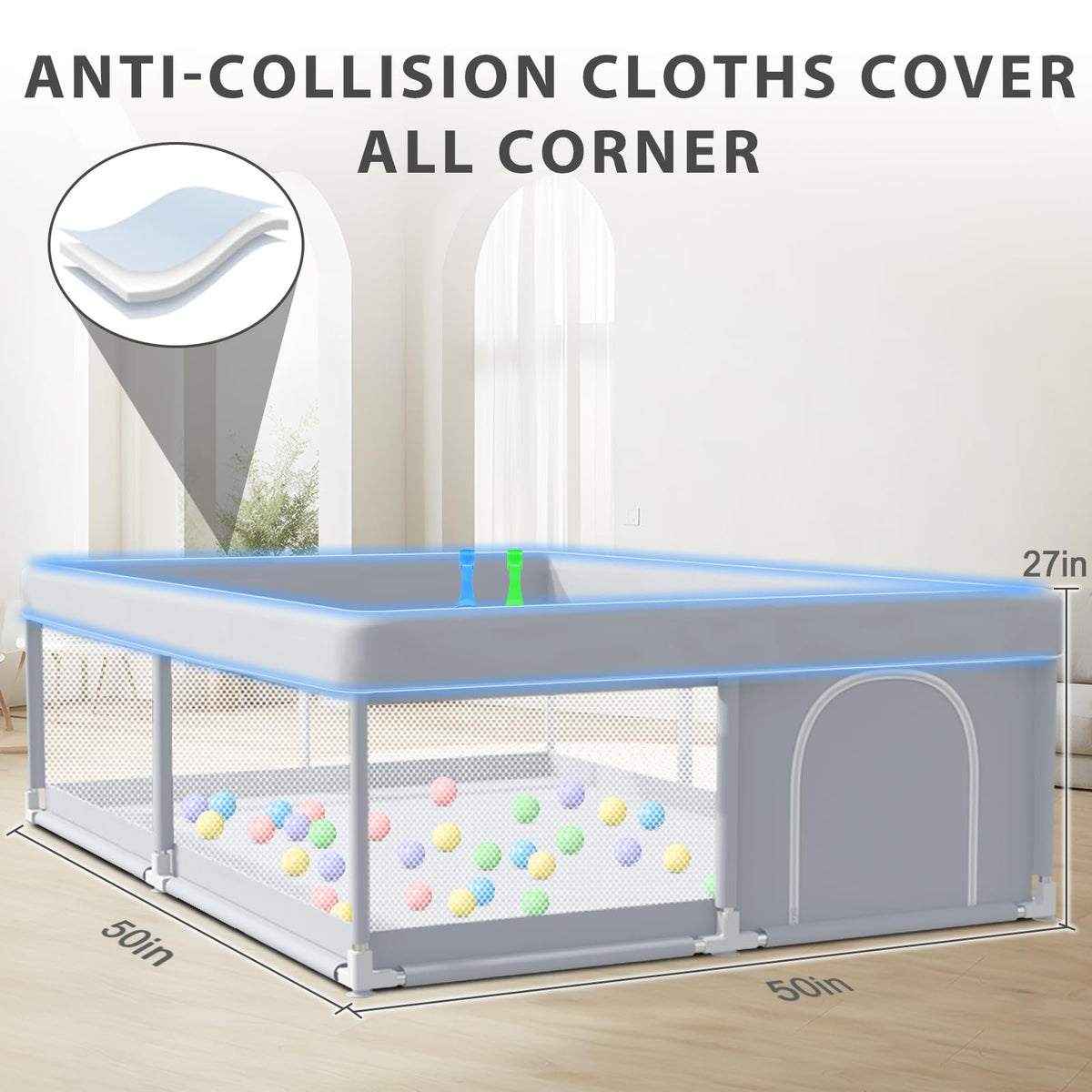 50 x 50 Inch Baby Playpen with Breathable Mesh Y37498