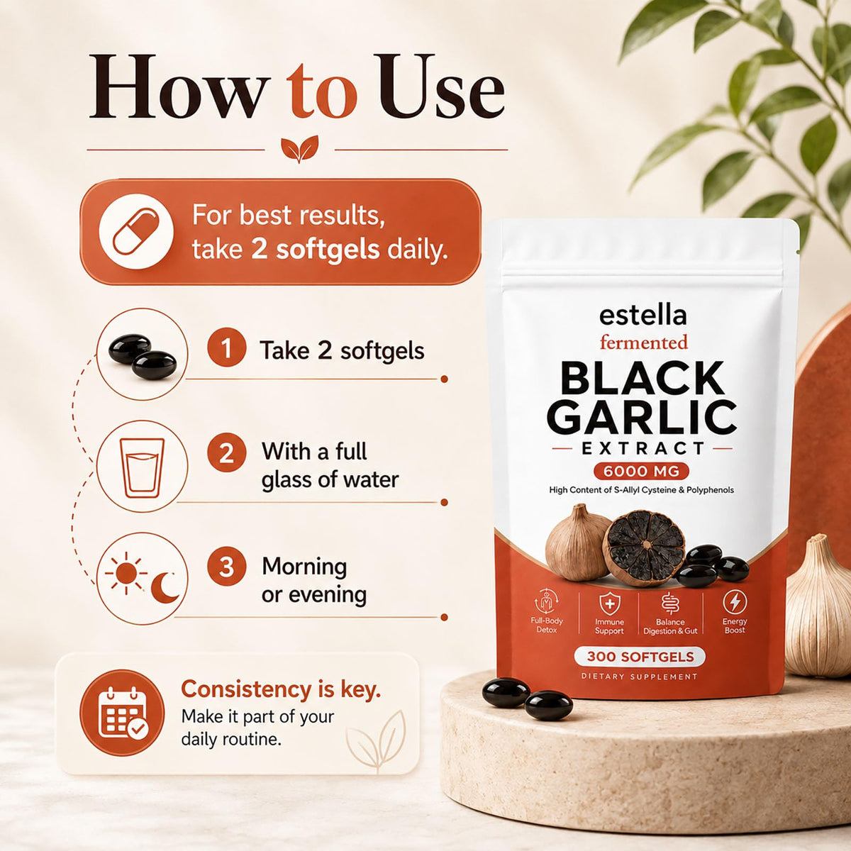 Fermented Black Garlic Extract Softgels, Vegan, Non-GMO, 300 Count T428980