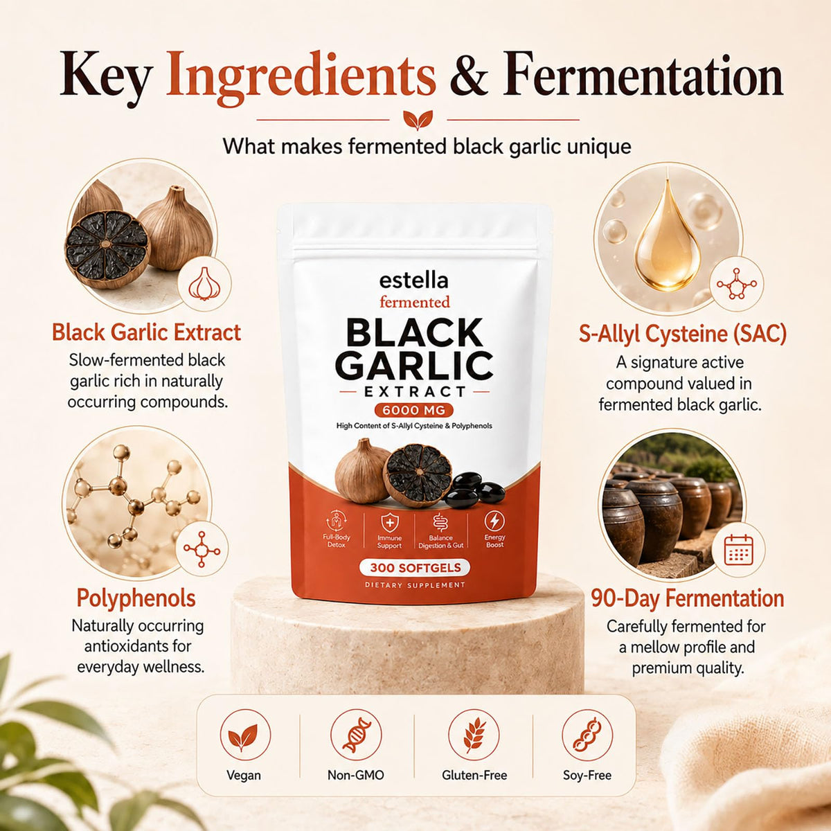 Fermented Black Garlic Extract Softgels, Vegan, Non-GMO, 300 Count T428980