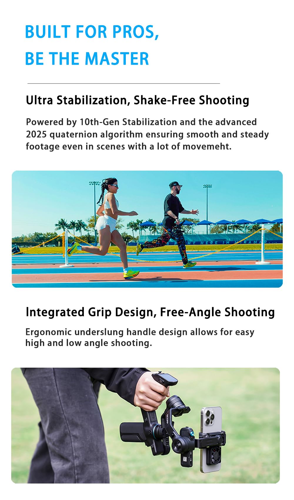 3-Axis Phone Gimbal Stabilizer with Integrated Grip D836