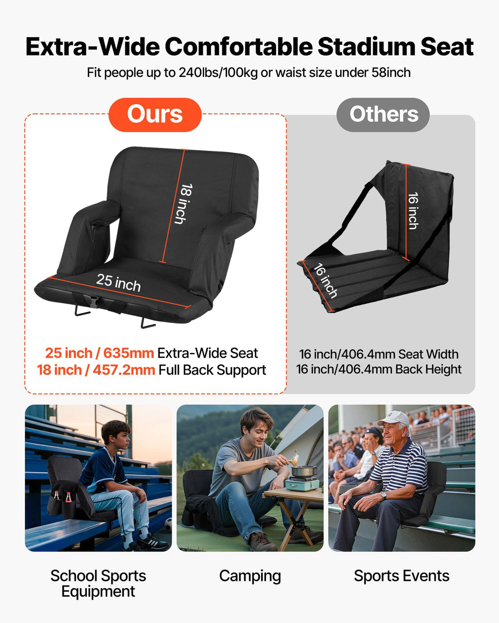 6 Adjustable Angle Padded Stadium Seat with Armrest M630231