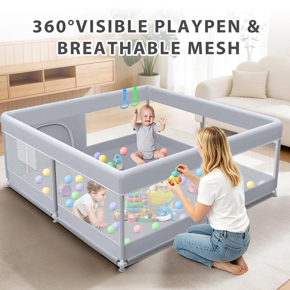 50 x 50 Inch Baby Playpen with Breathable Mesh Y37498