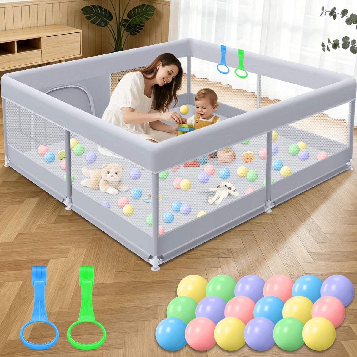 50 x 50 Inch Baby Playpen with Breathable Mesh Y37498