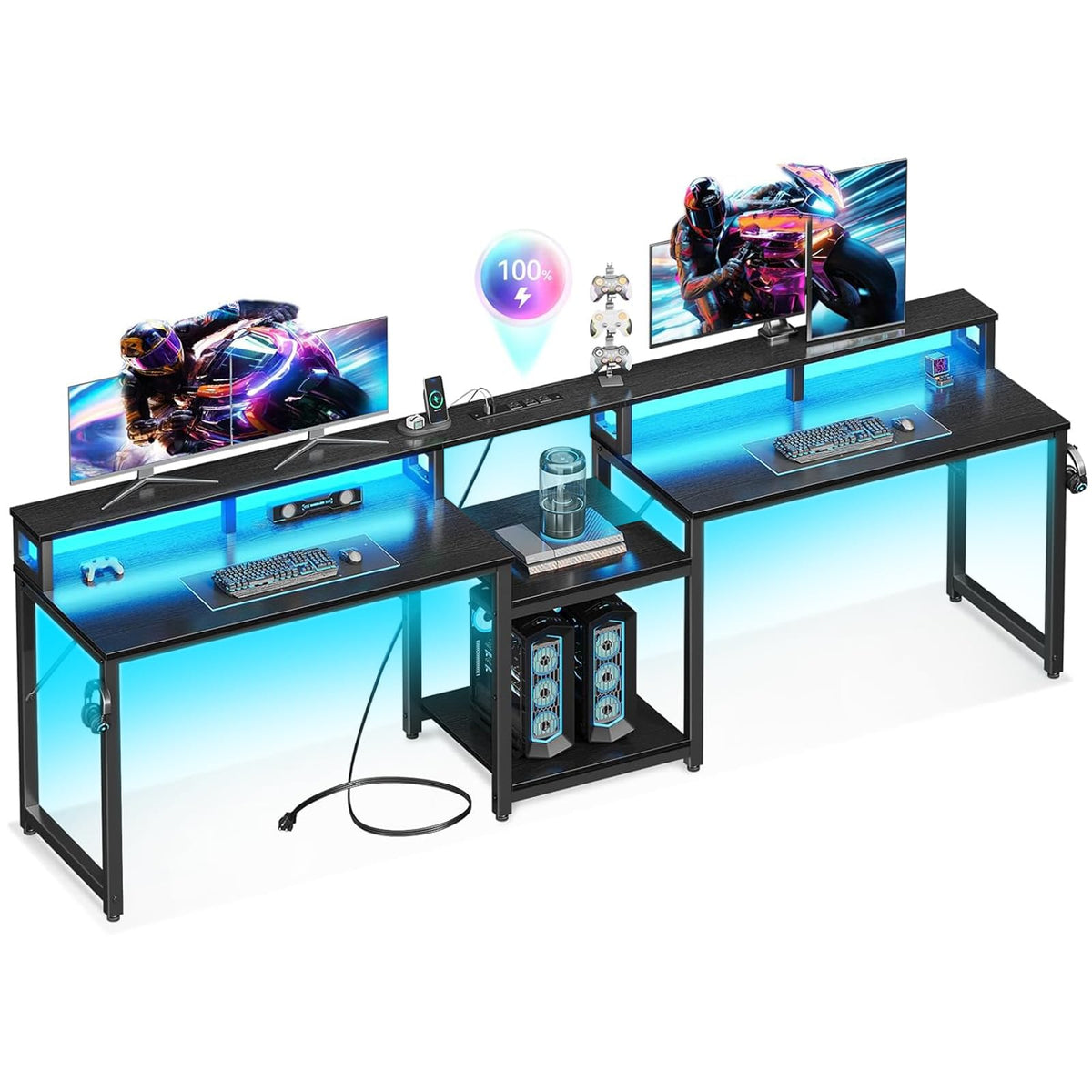 98'' 2 Person Gaming Desk with LED Lights H91294
