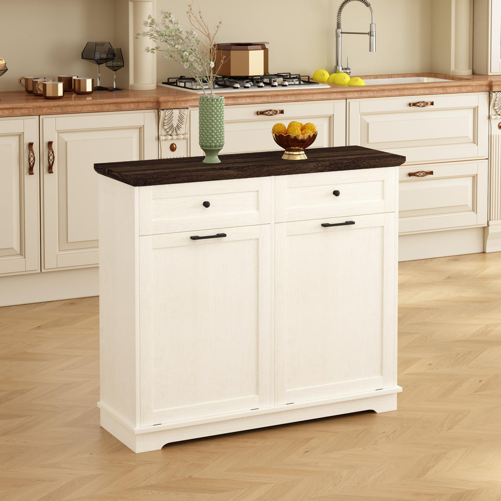 20 Gallon Double Tilt Out Wood Trash Can Cabinet with Drawer L517001