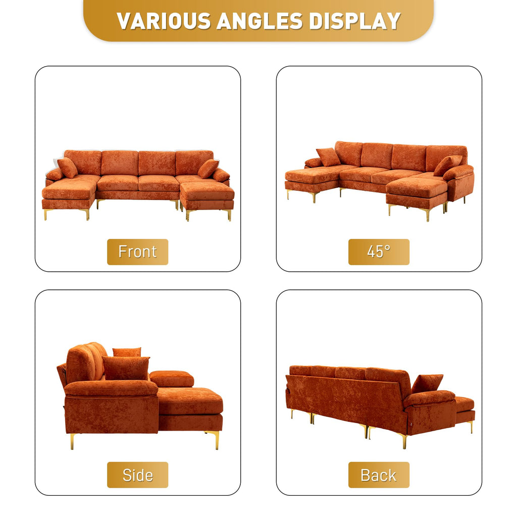 114" U-Shaped Velvet Sectional Couch with Ottoman B1099
