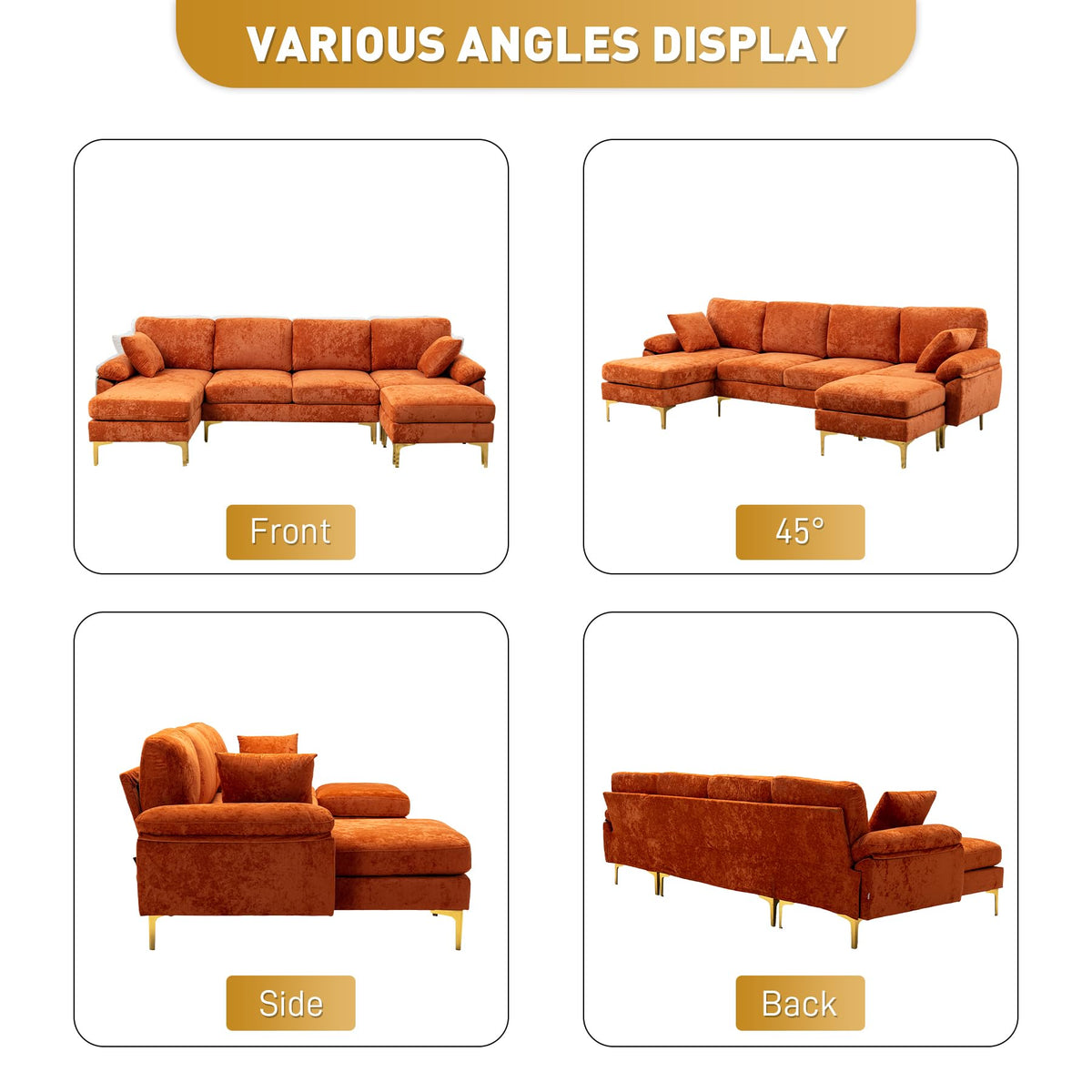 114" U-Shaped Velvet Sectional Couch with Ottoman B1099