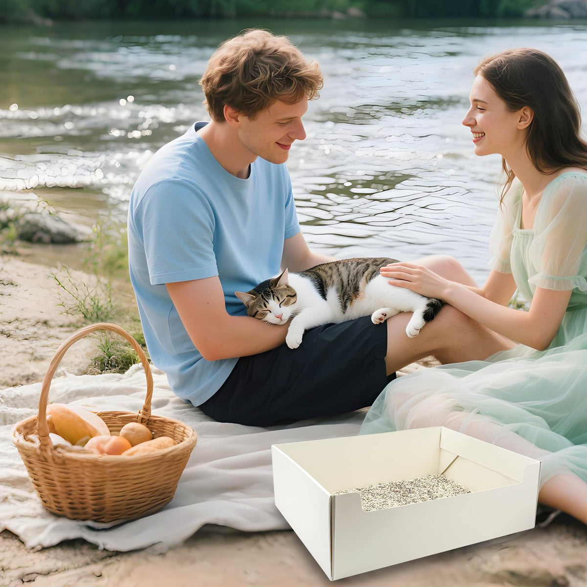 8 Pack White Foldable Disposable Litter Boxes with Scoop K8785