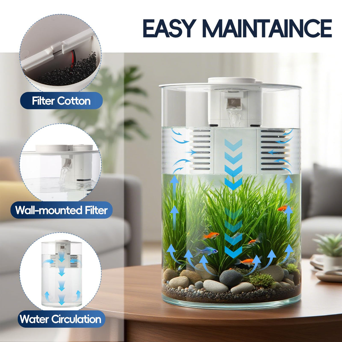3 Gallon Self Cleaning Fish Tank Aquarium Starter Kit with Filter and Light L786