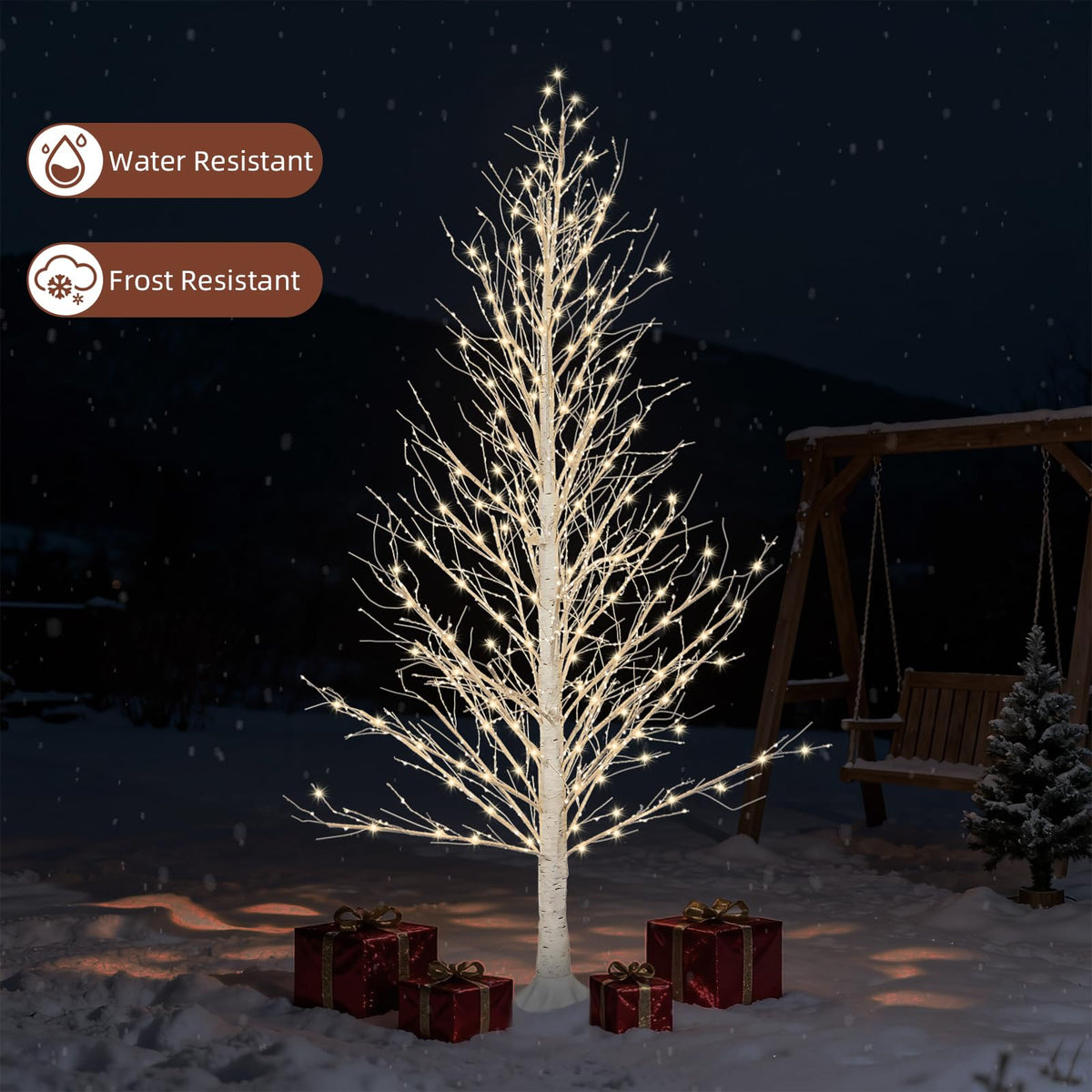 6FT LED Lighted Birch Tree with Timer IP44 Waterproof A15477