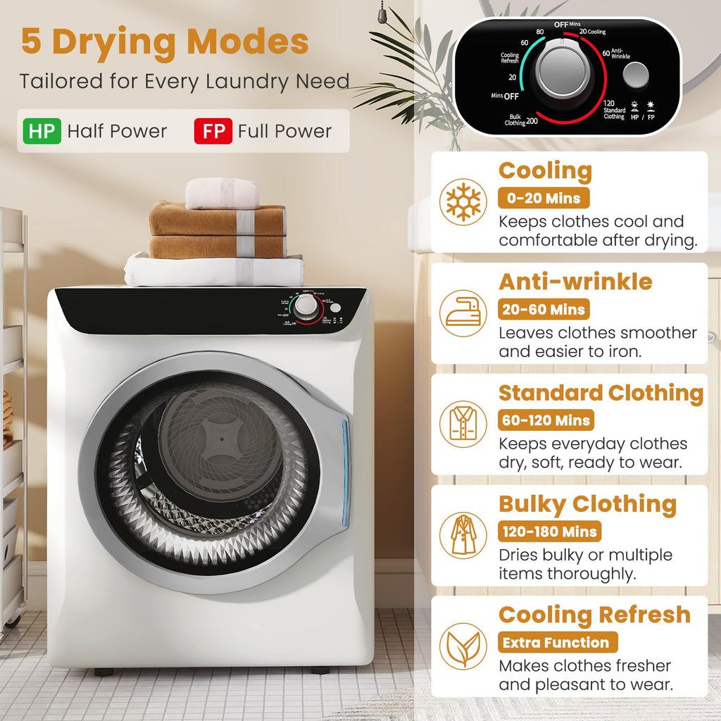 2.6 CU. FT. White Compact Electric Clothes Dryer with Stainless Steel Tub H429