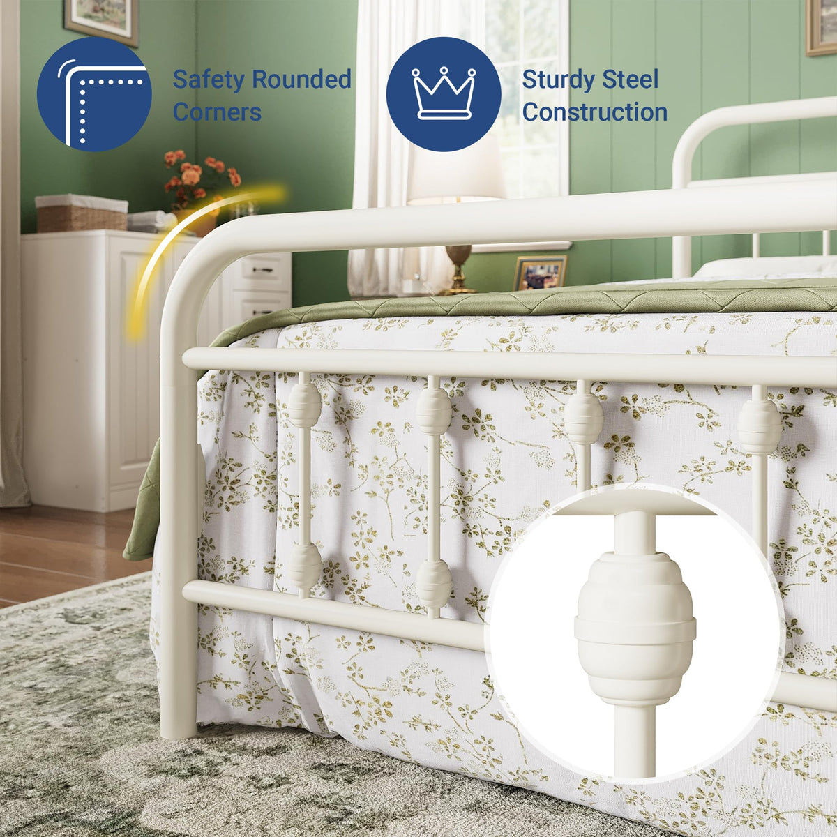 14 Inches Full Size Off White Metal Platform Bed Frame O4256