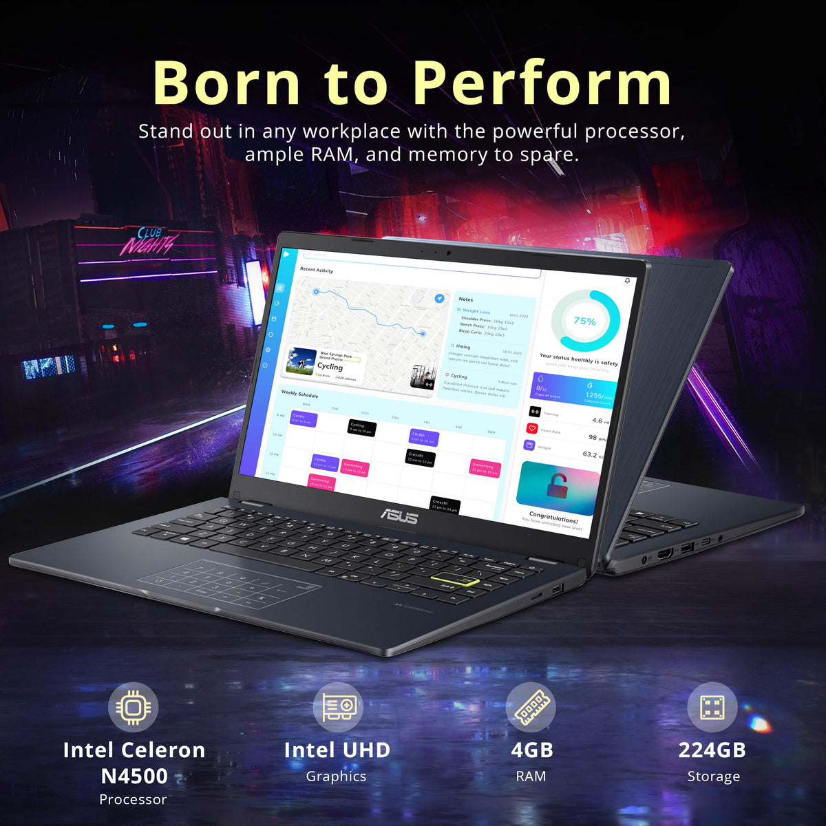 14" FHD Laptop, Intel Celeron N4500, 4GB RAM, 224GB Storage, Quiet Blue R6594