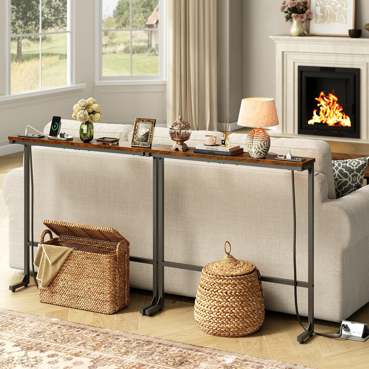 63 Inch Narrow Console Table with 2 Power Outlets O413