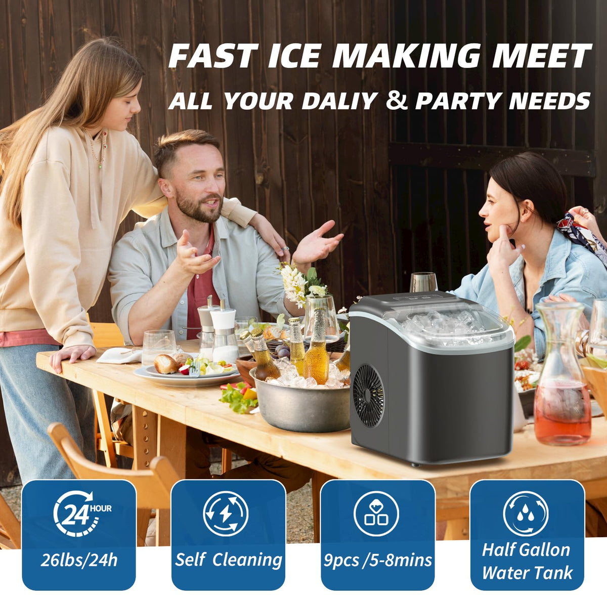 Countertop Ice Maker Machine with Scoop & Basket 26Lbs/24H E748899