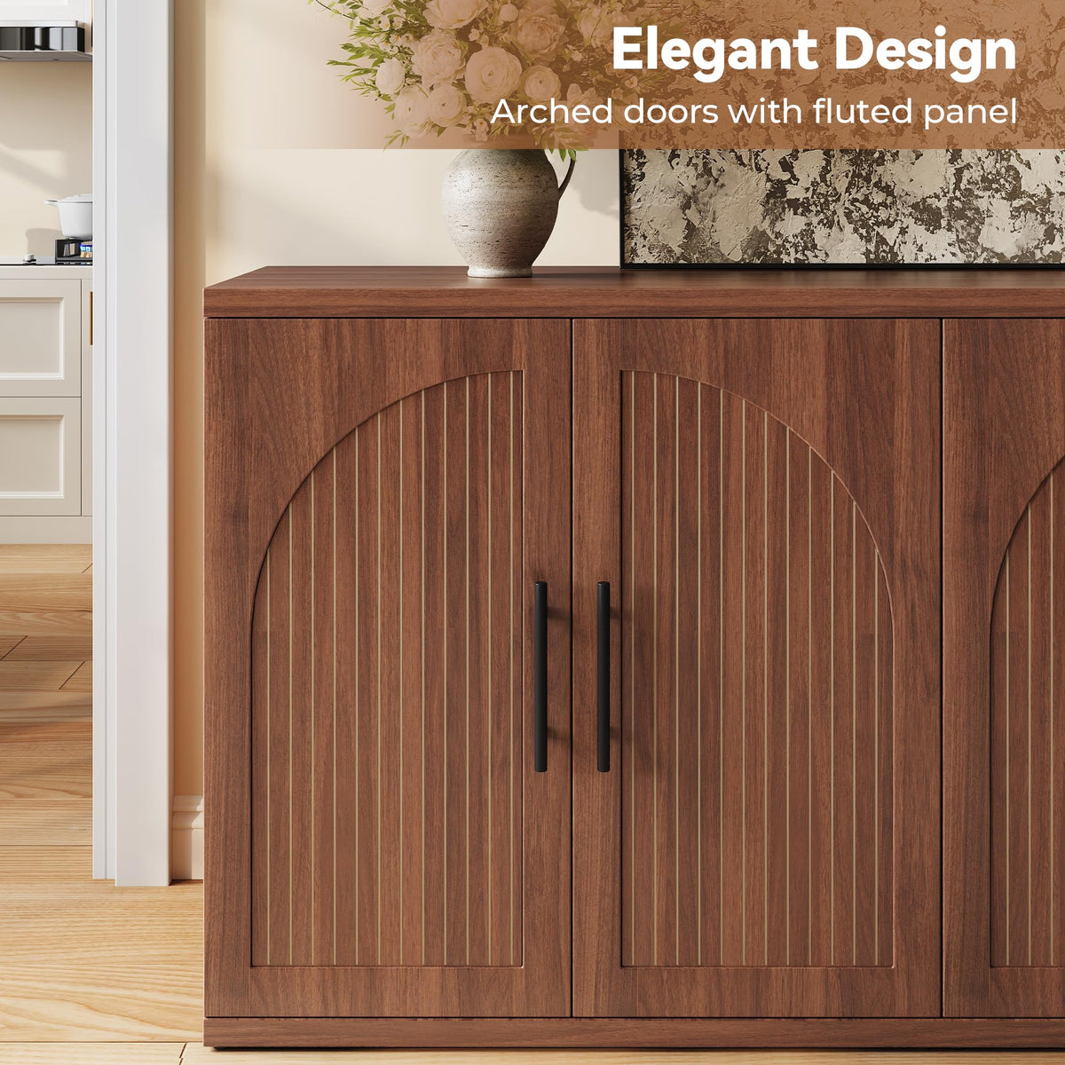 63" Fluted Walnut Credenza with Adjustable Shelf S120119
