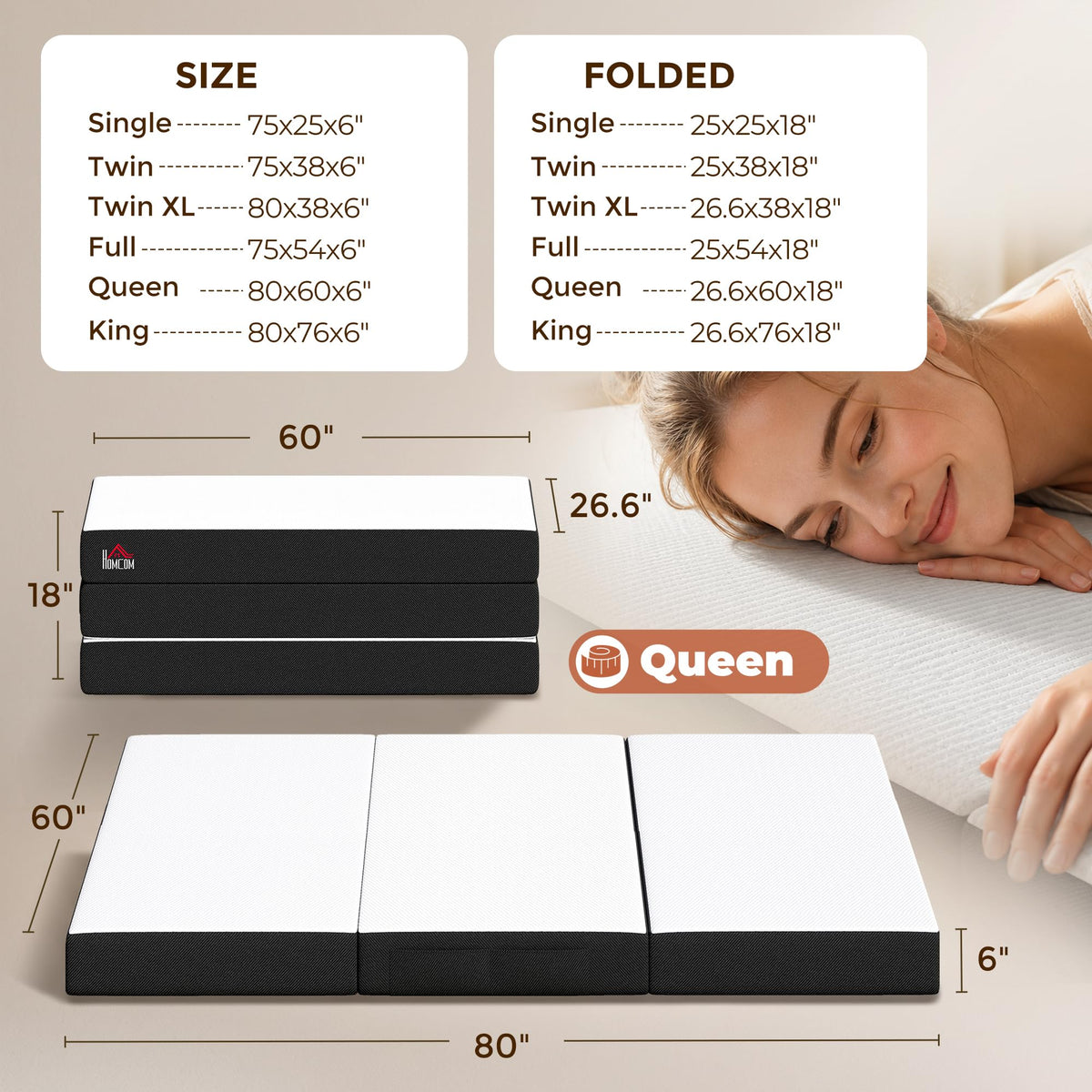 6 Inch Memory Foam Queen Trifold Mattress P169551