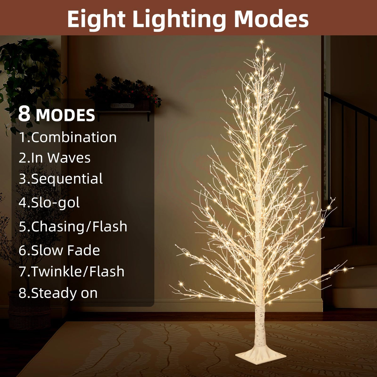6FT LED Lighted Birch Tree with Timer IP44 Waterproof A15477