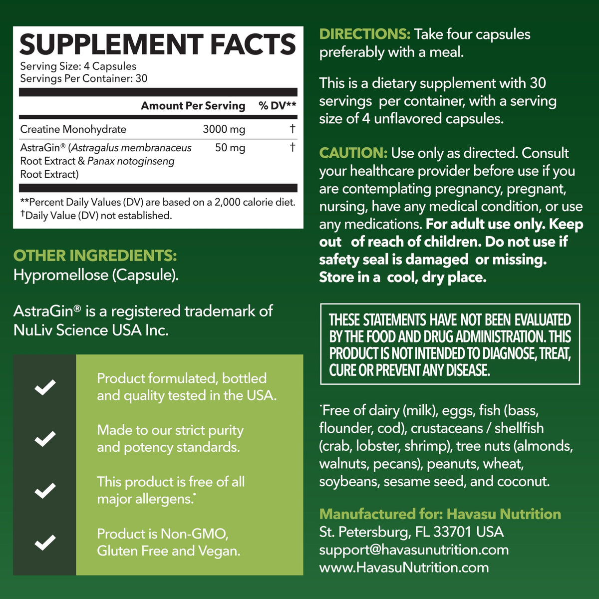Creatine Monohydrate Capsules 3g Per Serving K373