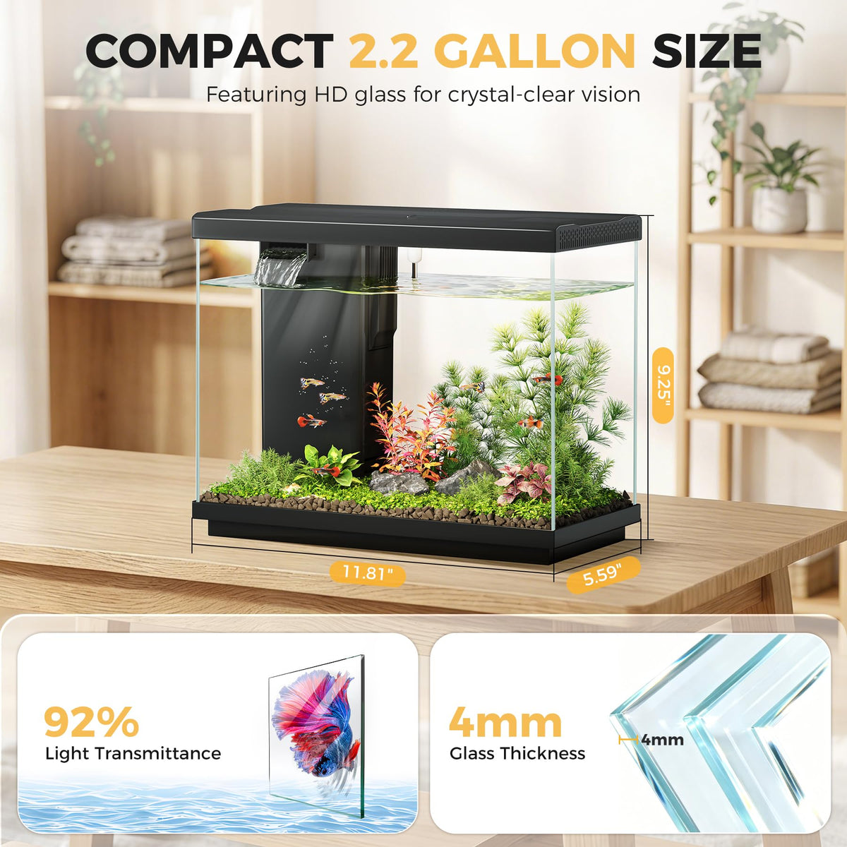 2.2 Gallon Small Black Fish Tank K341150