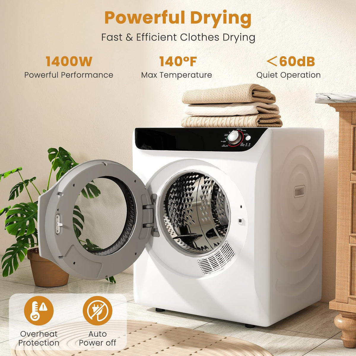 2.6 CU. FT. White Compact Electric Clothes Dryer with Stainless Steel Tub H429