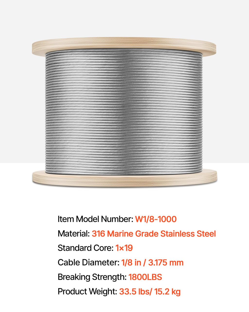 1/8 T316 Stainless Steel Cable 1000ft W6427