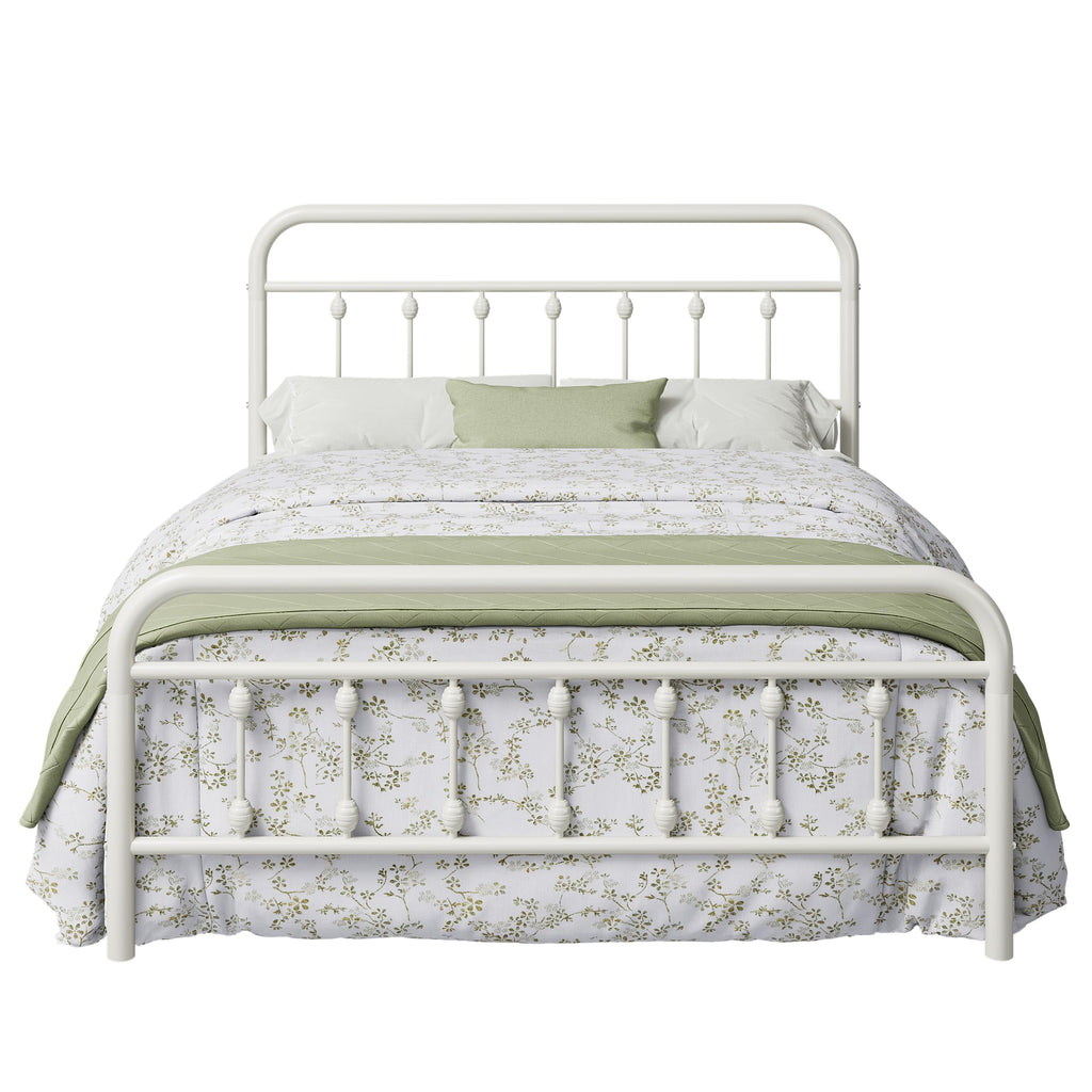 14 Inches Full Size Off White Metal Platform Bed Frame O4256
