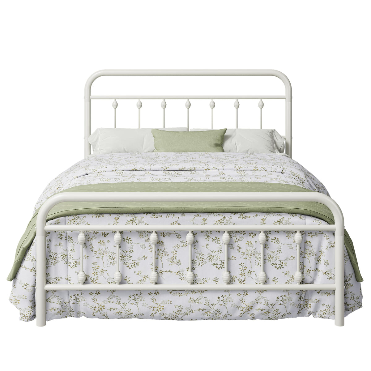 14 Inches Full Size Off White Metal Platform Bed Frame O4256