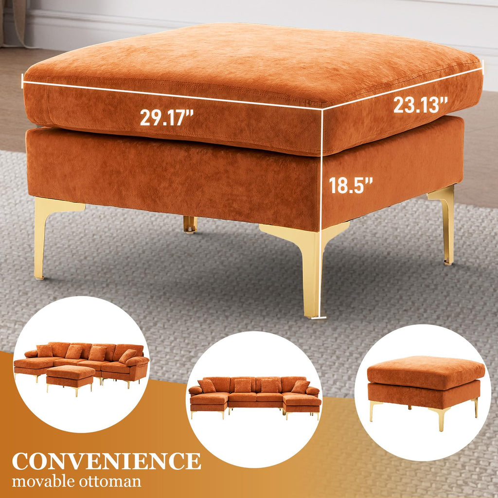 114" U-Shaped Velvet Sectional Couch with Ottoman B1099