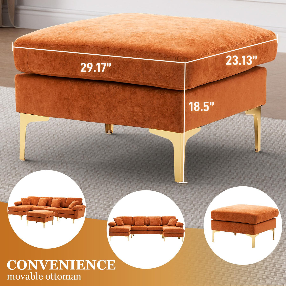 114" U-Shaped Velvet Sectional Couch with Ottoman B1099