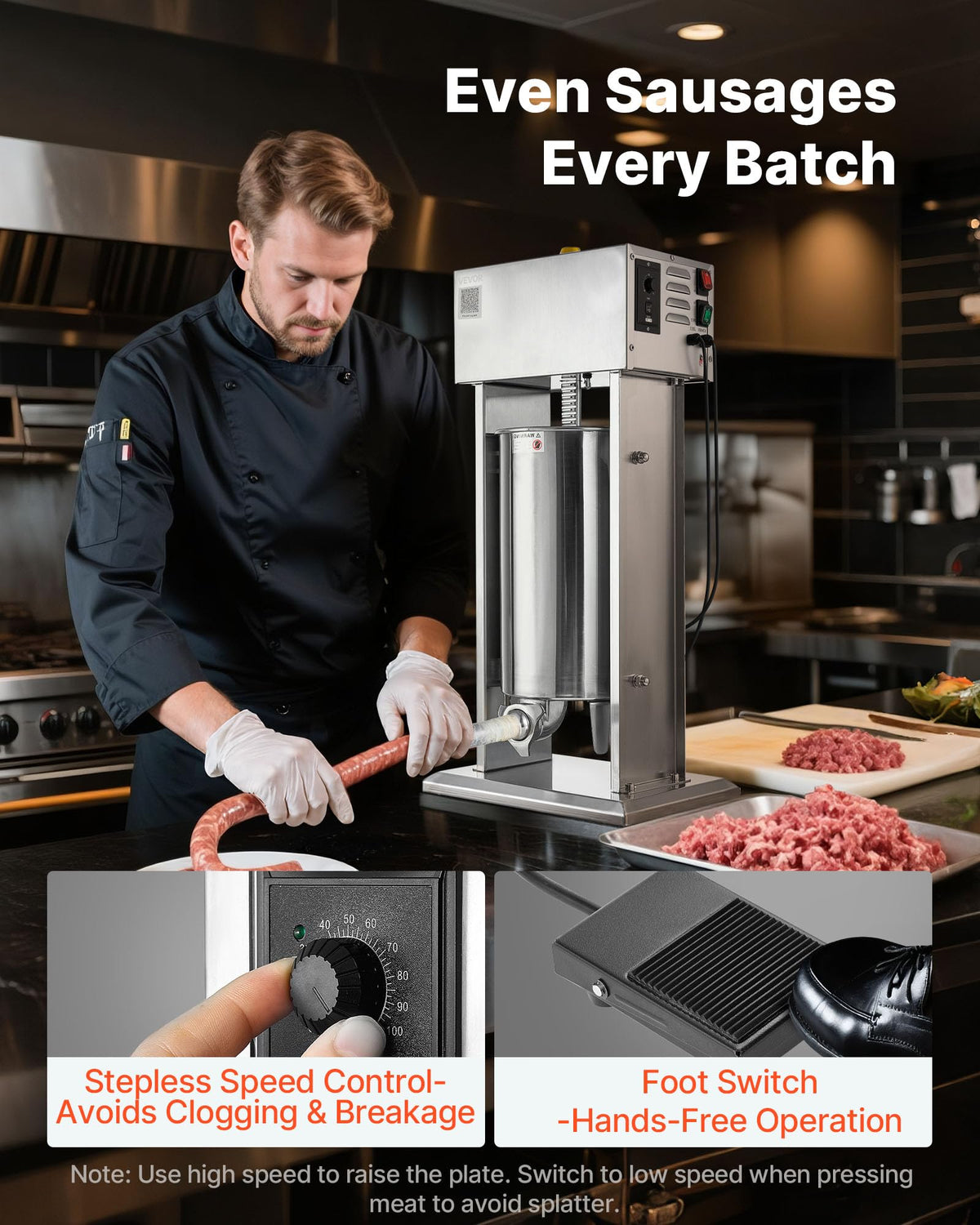 15 L Stainless Steel Electric Sausage Stuffer with 4 Stuffing Tubes E7789