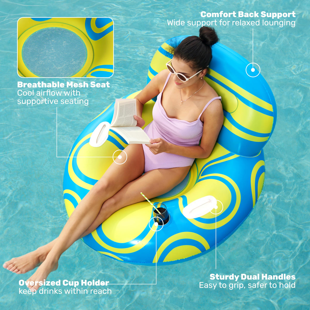 Blue Yellow Inflatable Pool Float Lounger D8648