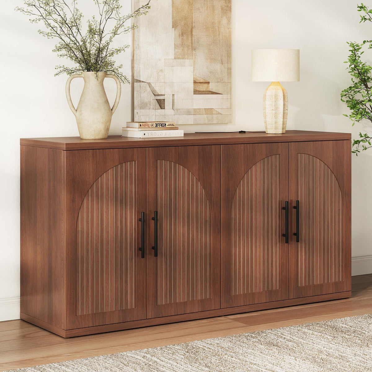 63" Fluted Walnut Credenza with Adjustable Shelf S120119