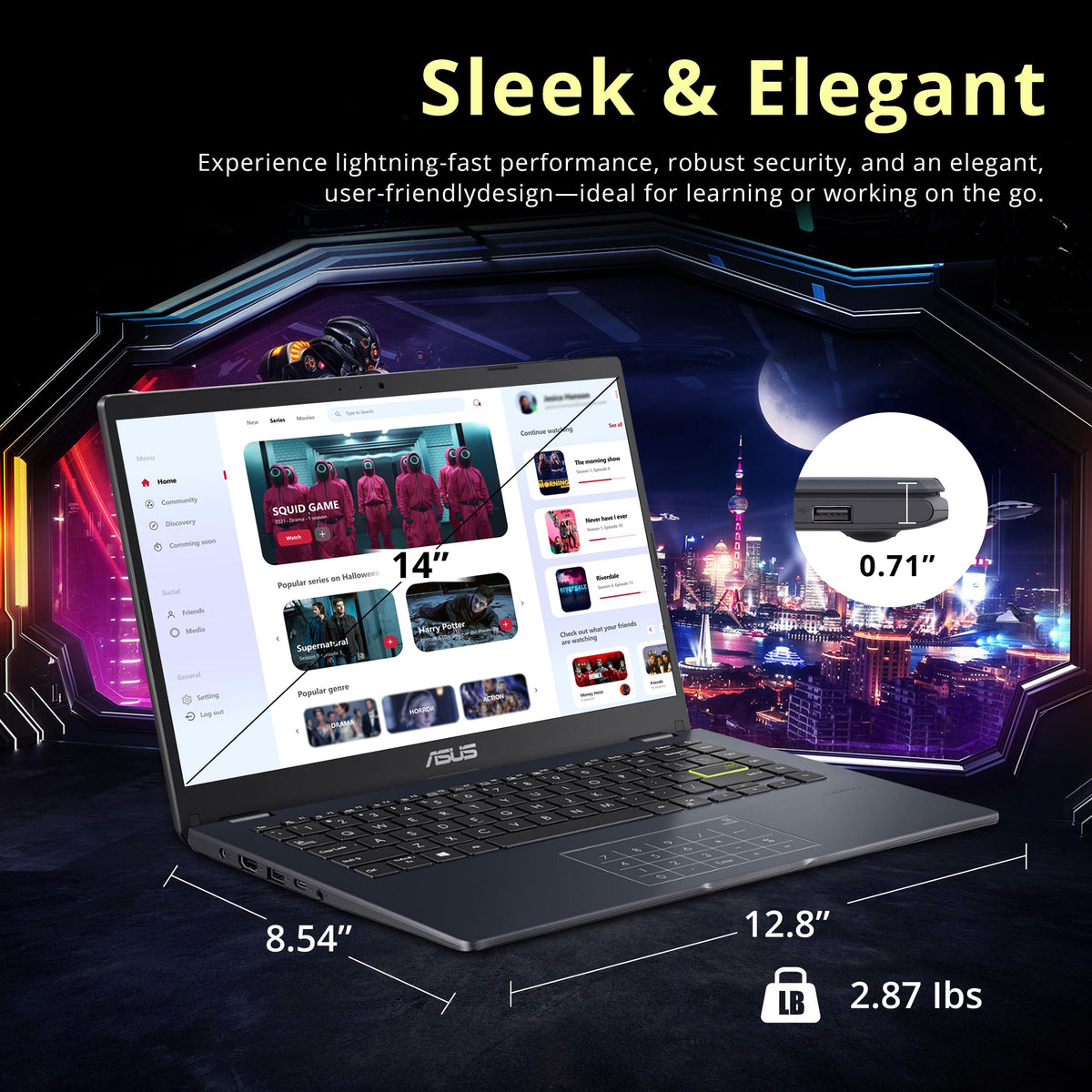 14" FHD Laptop, Intel Celeron N4500, 4GB RAM, 224GB Storage, Quiet Blue R6594