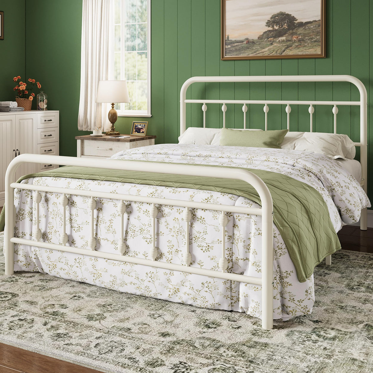 14 Inches Full Size Off White Metal Platform Bed Frame O4256