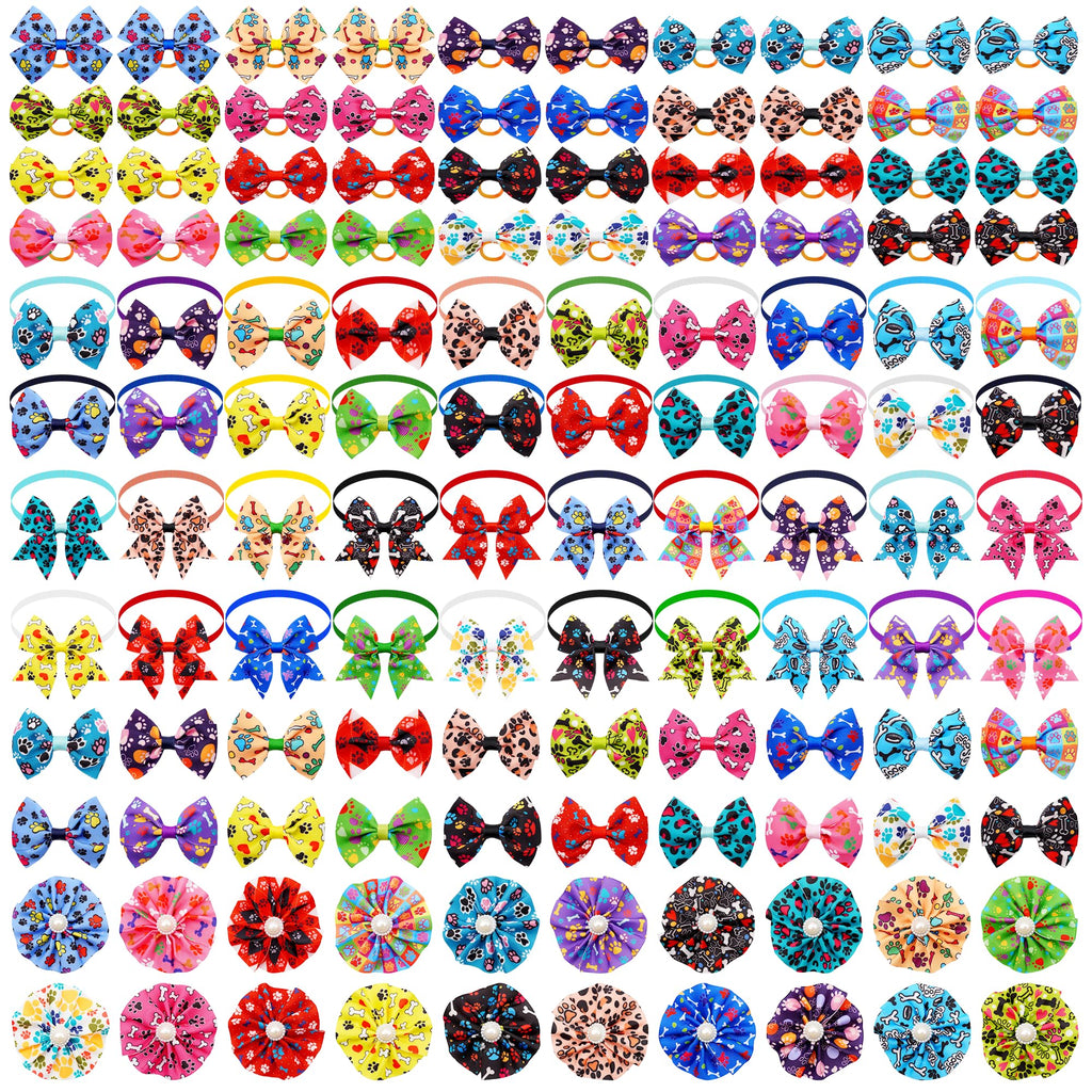 120PCS Dog Bows Collar Flowers and Bowties Grooming Accessories S663