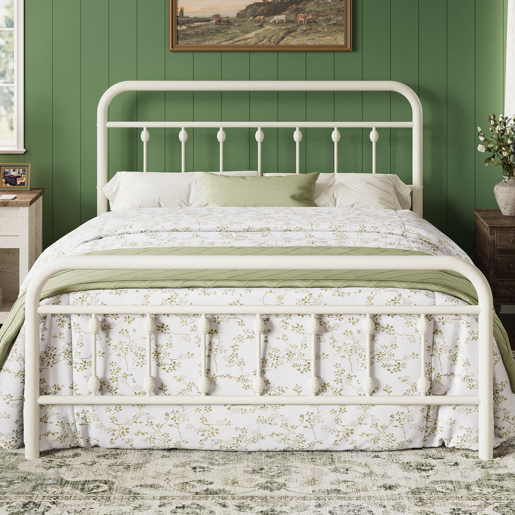 14 Inches Full Size Off White Metal Platform Bed Frame O4256