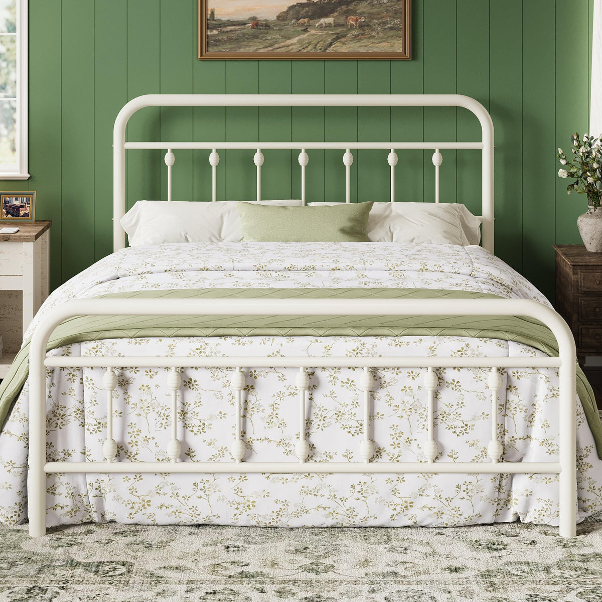 14 Inches Full Size Off White Metal Platform Bed Frame O4256
