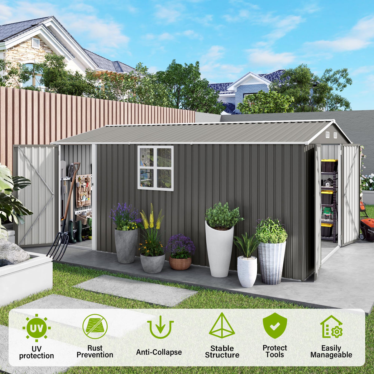 10x14 FT Outdoor Metal Storage Shed J37496