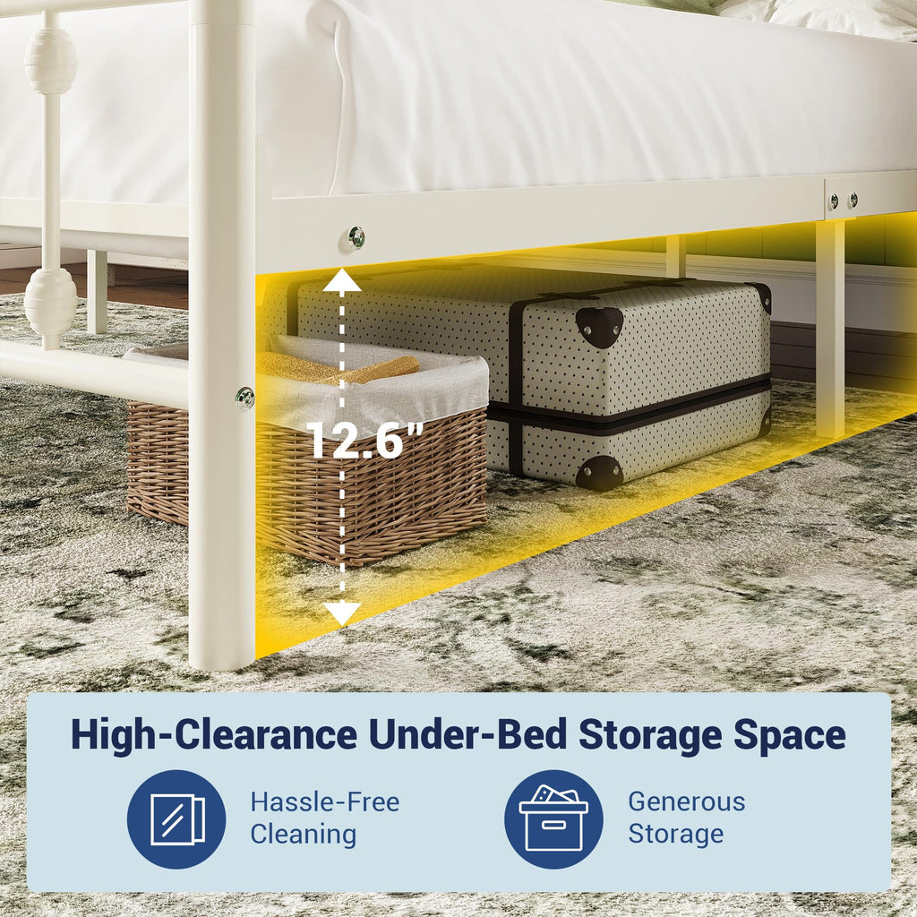 14 Inches Full Size Off White Metal Platform Bed Frame O4256