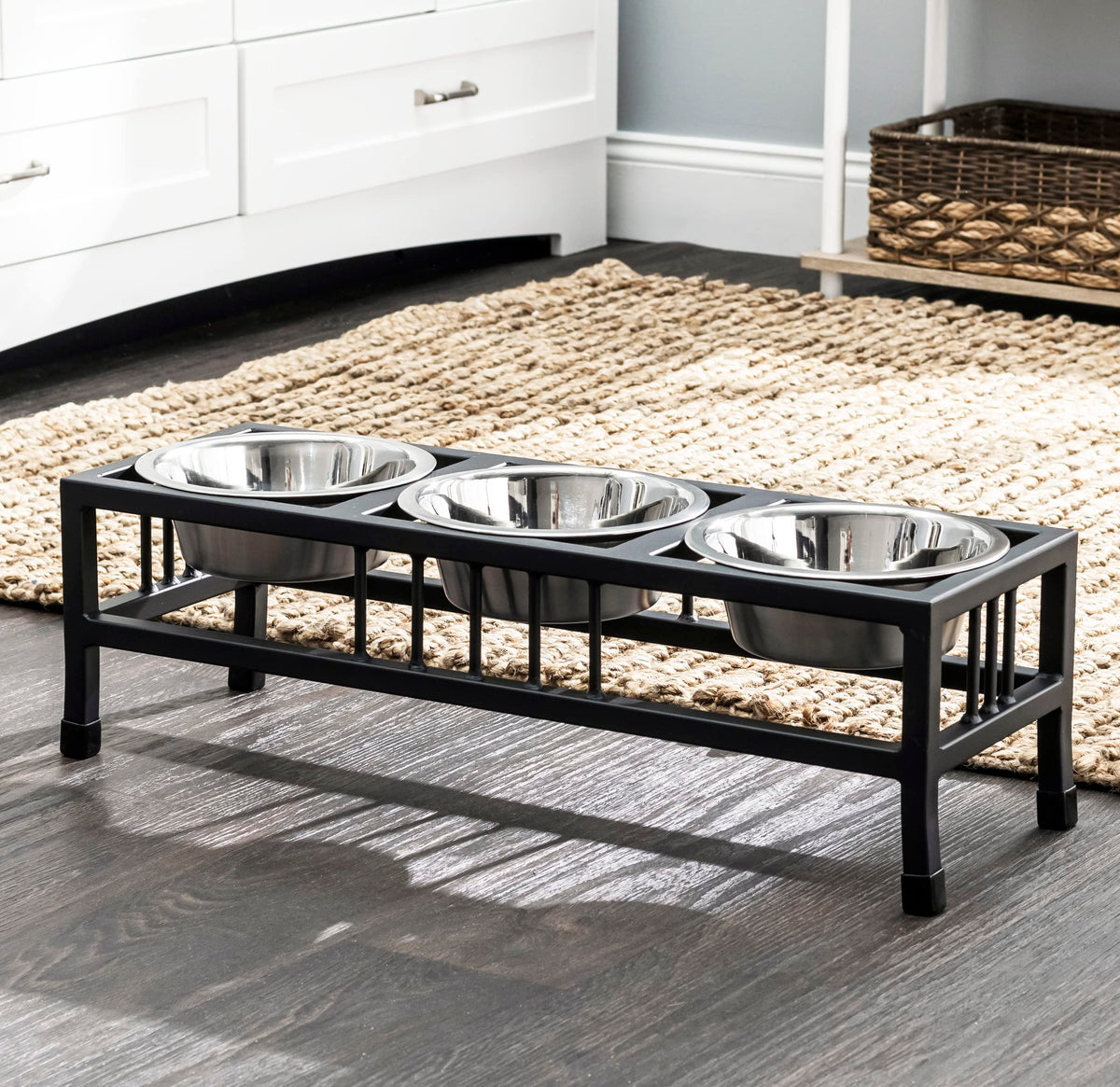 Black 3 Bowl Metal Raised Pet Feeder I335121